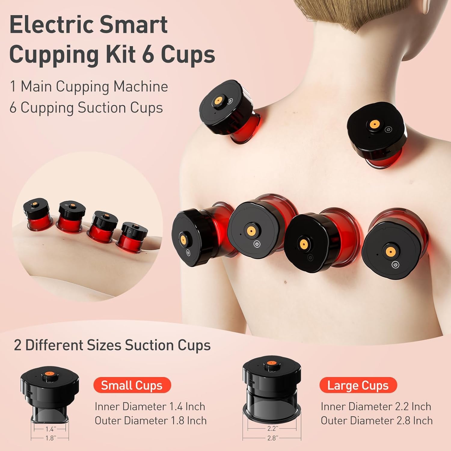 Smart Cupping Therapy Set - Cellulite Massager with 6 Massage Cups, Portable Electric Device for Enhanced Blood Circulation, Reduced Cellulite, and Muscle Soreness Relief（Red）