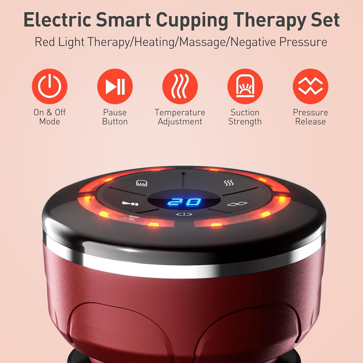 Smart Cupping Therapy Set - Cellulite Massager with 6 Massage Cups, Portable Electric Device for Enhanced Blood Circulation, Reduced Cellulite, and Muscle Soreness Relief（Red）